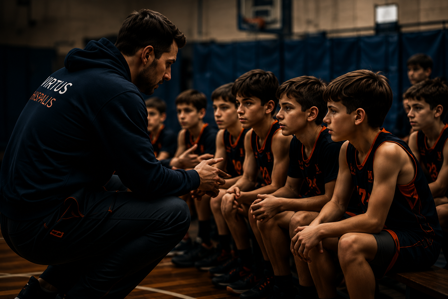 Entrenador con jóvenes jugadores